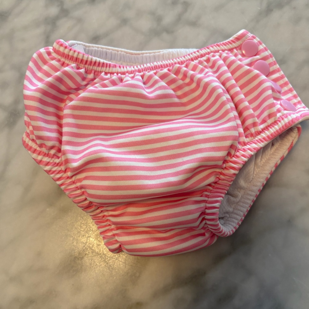 Pink and White Striped Swim Diaper Cover